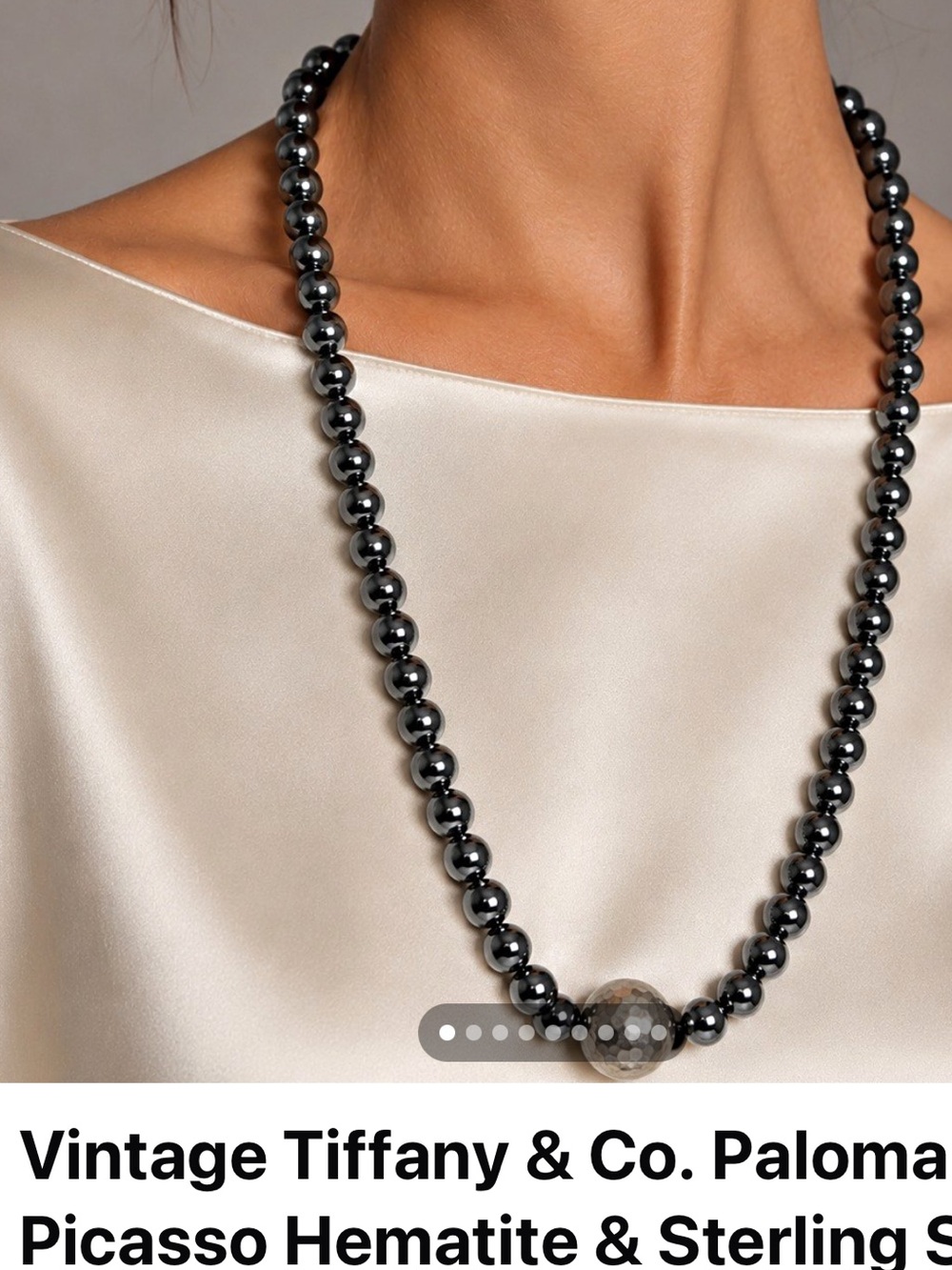 🔴Authentic LIKE NEW 🔴TIFFANY & CO Gemstone Hematite Bead Straight Up Necklace